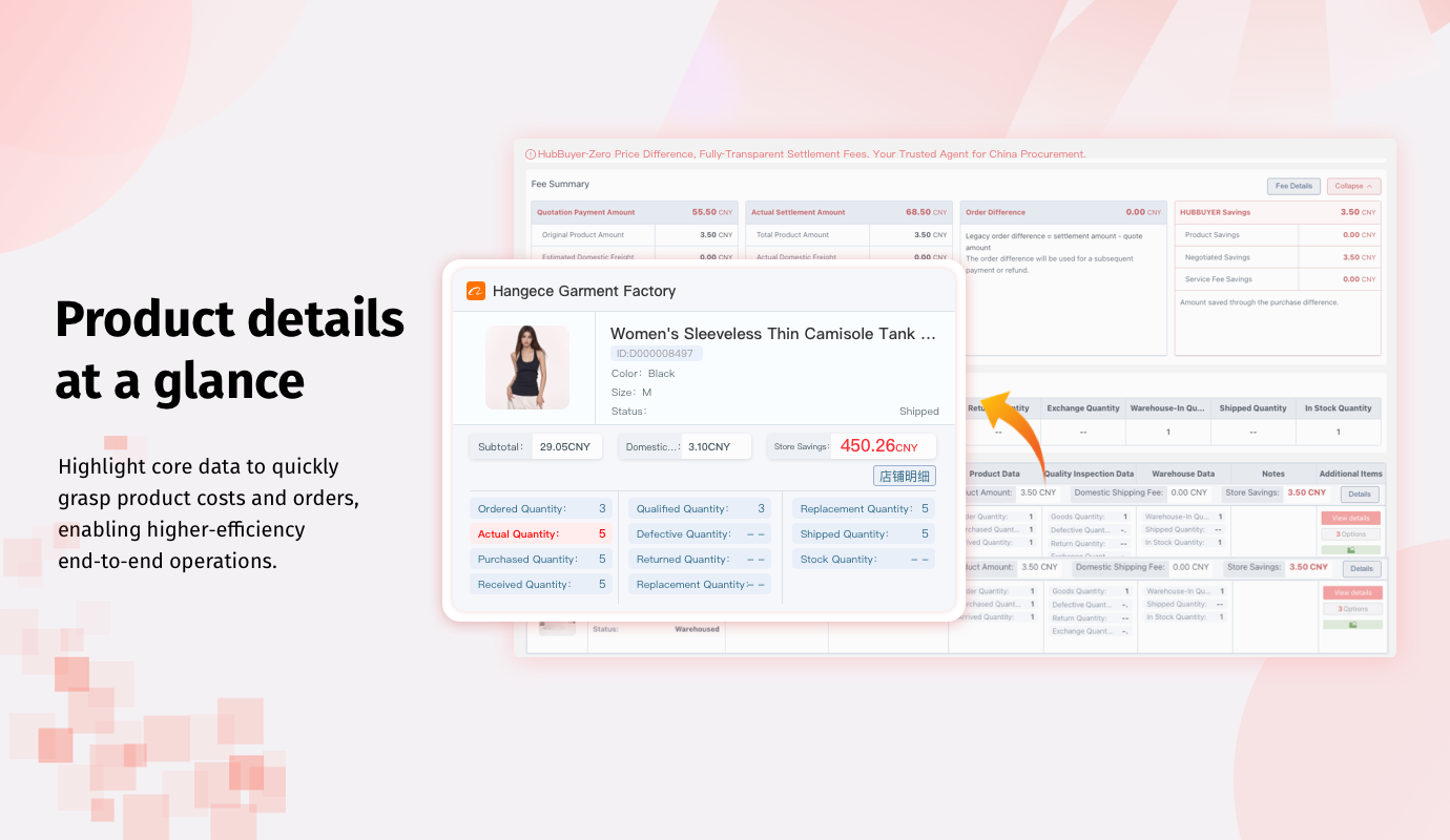 Key data, costs and order information on the Hubbuyer product detail page